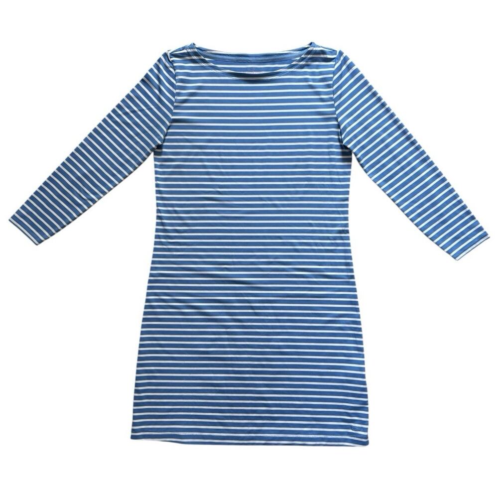 Vineyard Vines Sankaty Stripe Boatneck Shift Dress Small Blue White Nautical